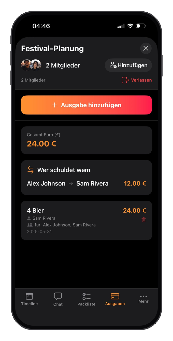 festimap – Ausgaben mit der Crew teilen